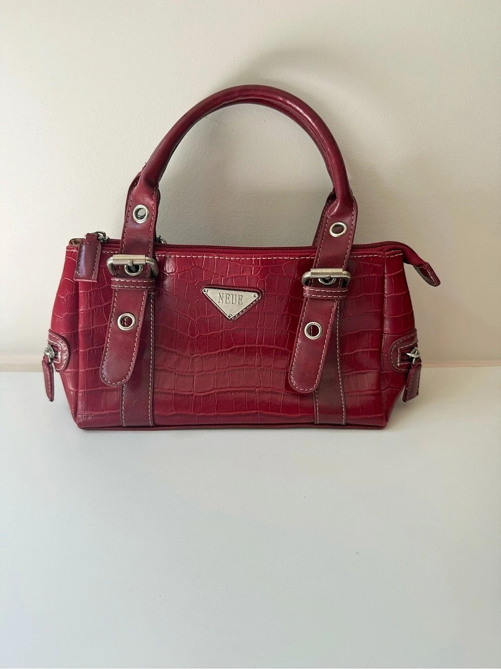 Crocodile-Embossed Satchel in Red